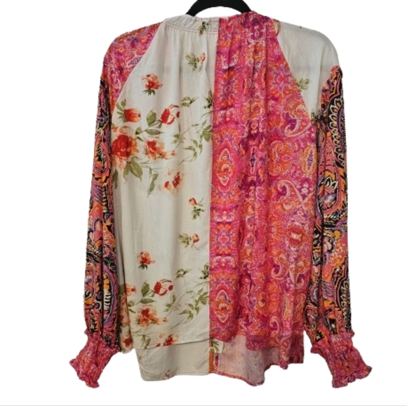 Paisley & Floral Print Mixed Patchwork Boho Button Blouse NWOT - Picture 2 of 6
